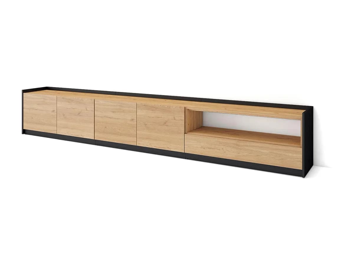 Móvel de TV, 310x50x37 cm, Para televisores até 80", Estante para TV, Carvalho e preto