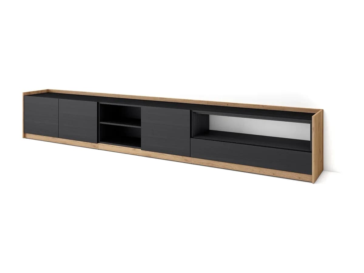 Móvel de TV, 310x50x37 cm, Para televisores até 80", Estante para TV, Preto e Carvalho