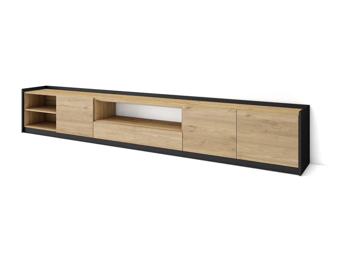 Móvel de TV, 310x50x37 cm, Para televisores até 80", Estante para TV, Branco e Carvalho soft