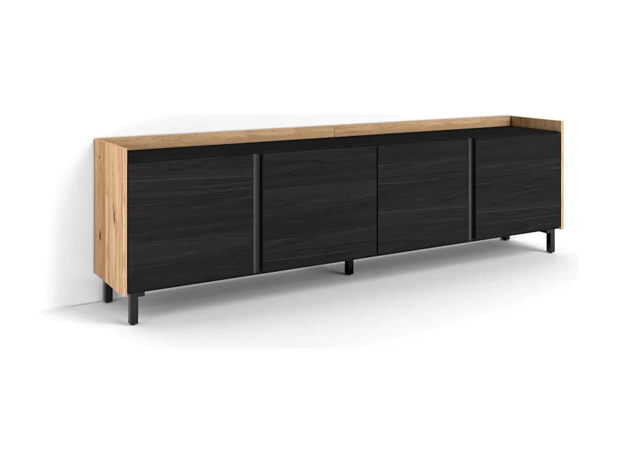 Móvel de TV, 207x61x35 cm, Para televisores até 80", Design industrial, Carvalho e preto