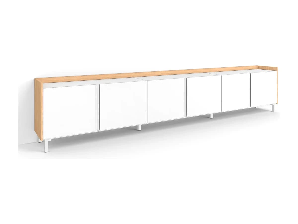 Móvel de TV, 309x61x35 cm, Para televisores até 80", Design industrial, Branco e Carvalho soft