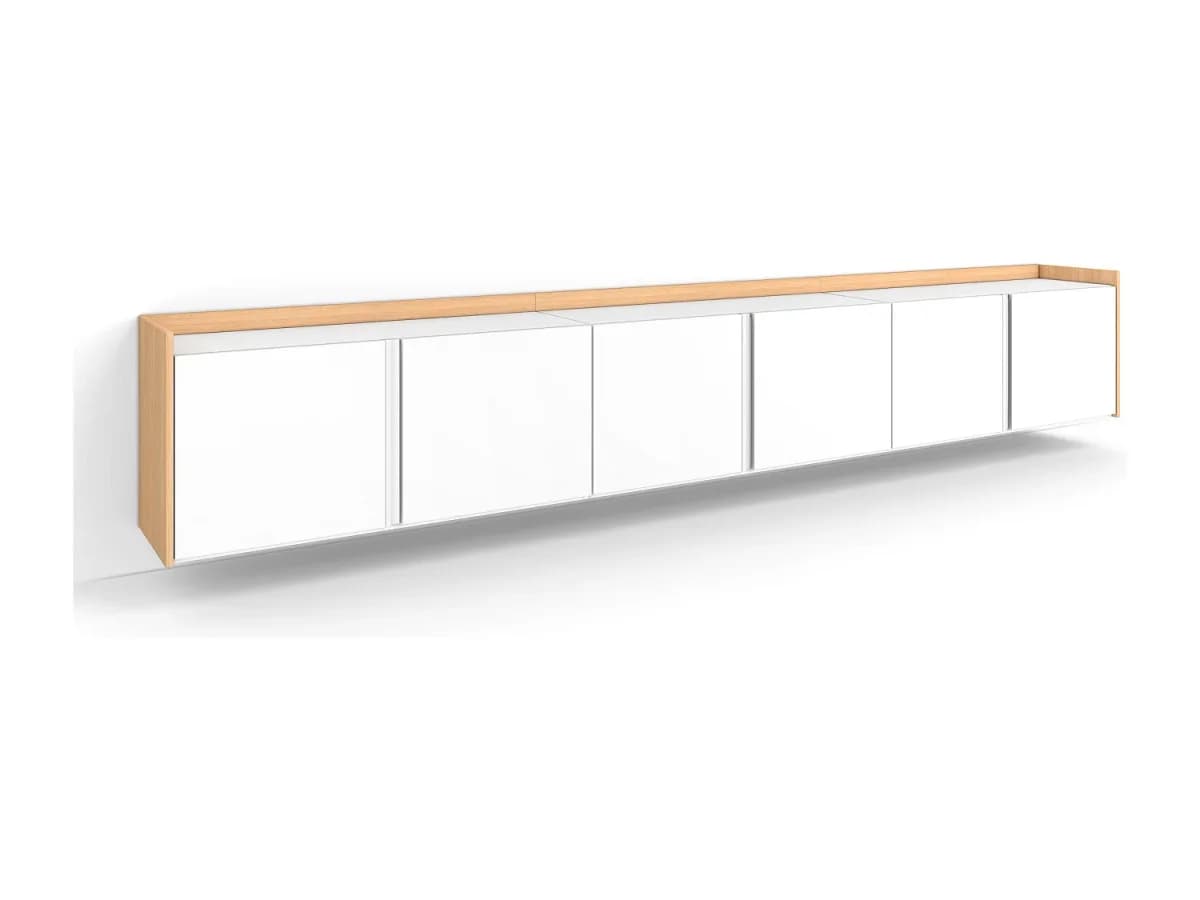 Móvel de TV, 309x50x35 cm, Para televisores até 80", Suspensos, Branco e Carvalho soft