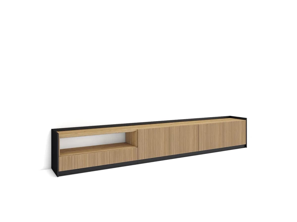 Móvel de TV, 310x50x37 cm, Para televisores até 80", Estante para TV, Carvalho e preto
