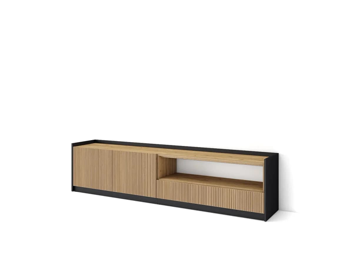 Móvel de TV, 207x50x37 cm, Para televisores até 80", Estante para TV, Carvalho e preto
