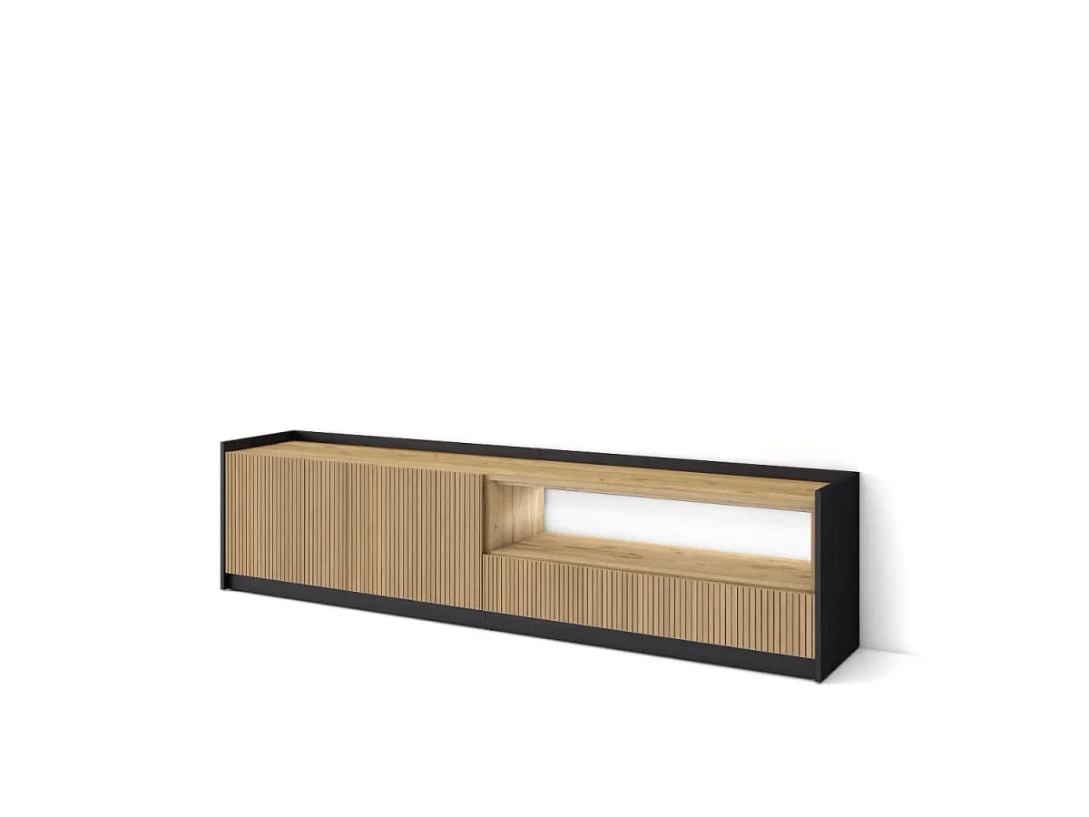 Móvel de TV, 207x50x37 cm, Para televisores até 80", Led, Carvalho e preto