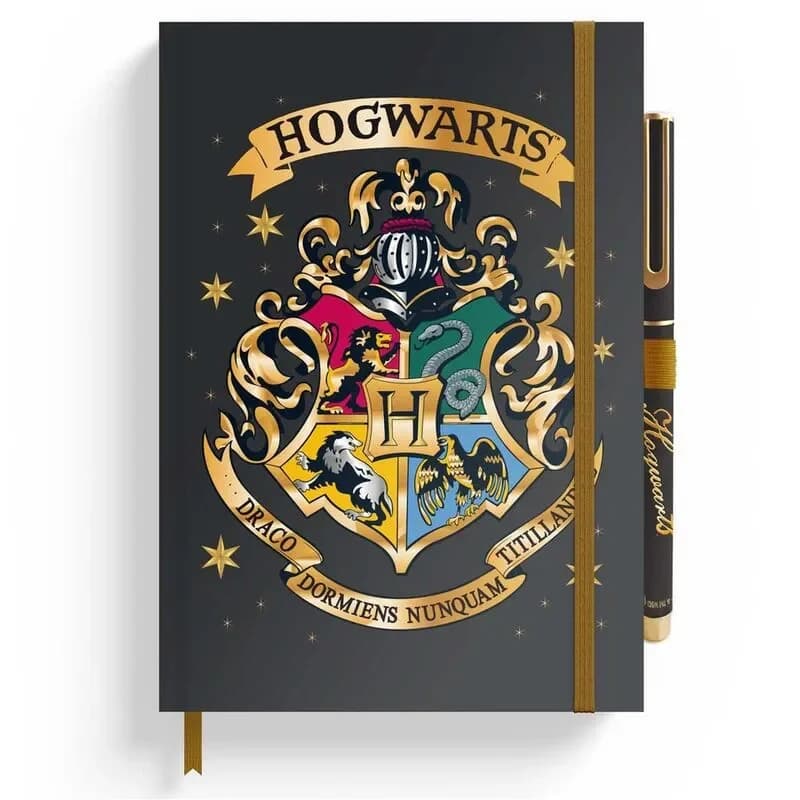 Erik Caderno Pautado Harry Potter Brasão de Hogwarts A5 96 Folhas Preto + Caneta