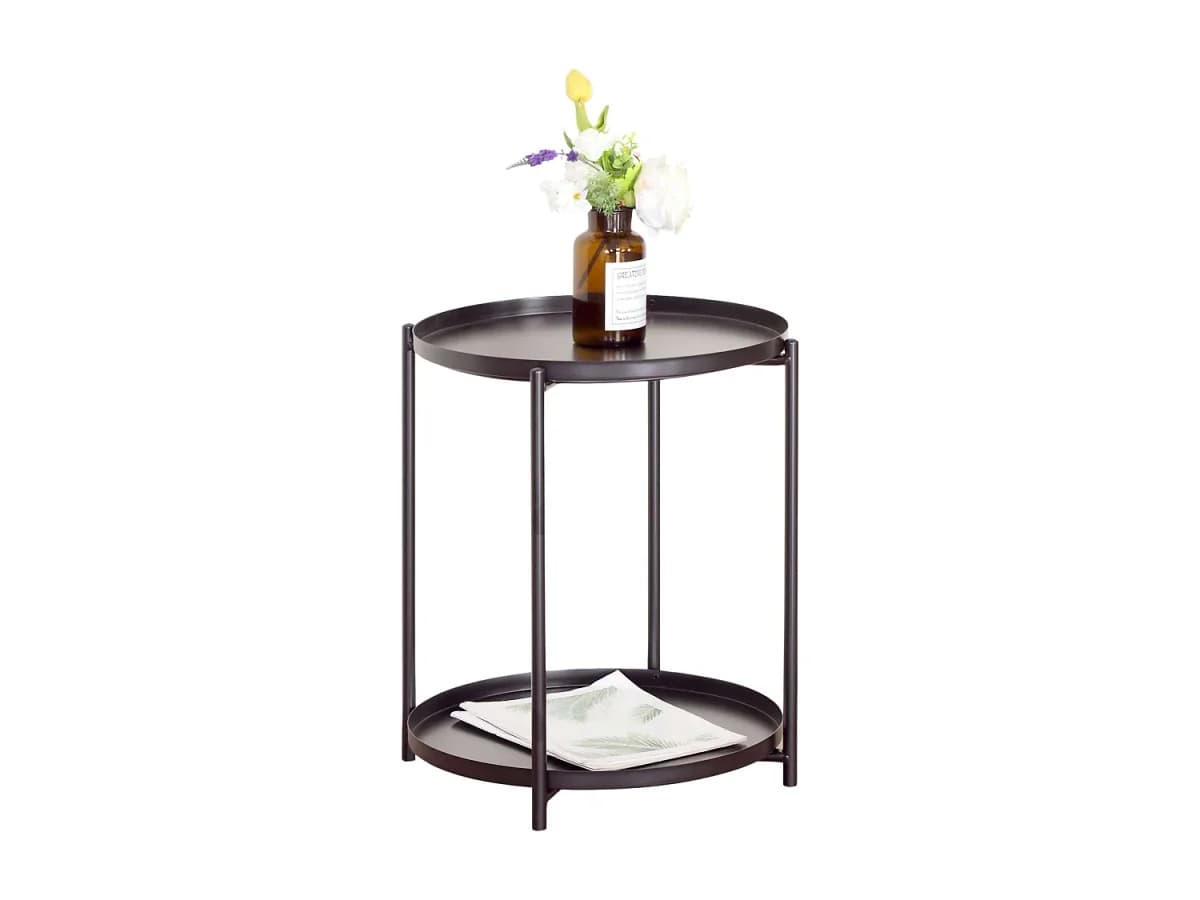 Mesa lateral em melamina/metal, cor natural, 42x52x42 cm