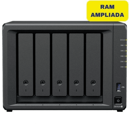 NAS Synology DiskStation DS1525+ 5 Baías 16GB DDR4 AMD Ryzen 2.5GbE PCIe NVMe Expansível