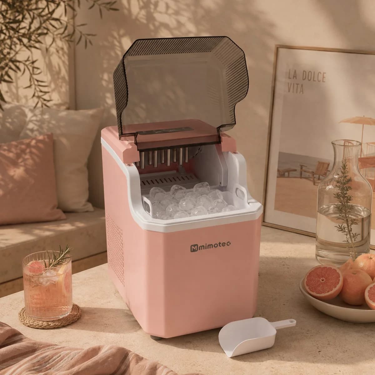 Máquina de fazer gelo Pink de até 12 kg/24 h com depósito de 1,5 L.