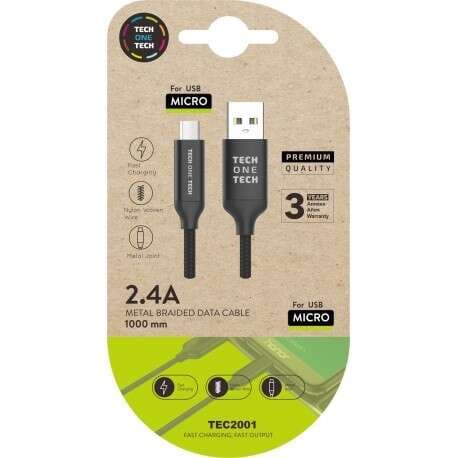 Cabo USB 2.0 Tech One Tech / Macho MicroUSB / 1m / Preto / TEC2001