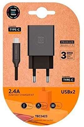Dupla Carregador + Cabo Usb-c Tech One Tech Preto - Tec2423