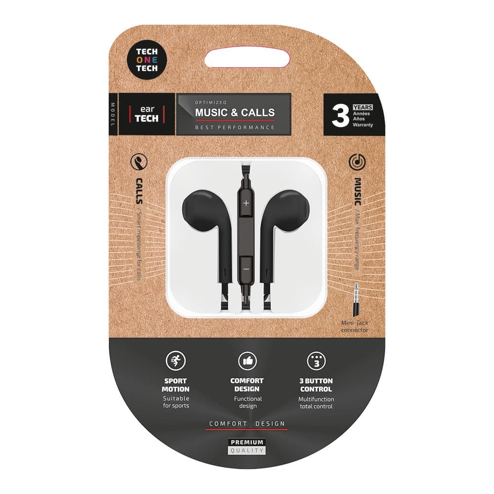 TechoneTech Auriculares Com Fio + Micro Jack 3.5mm de 1.20m Black