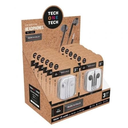 TECH ONE TECH TEC1003 EarTECH Auscultadores Intra-auriculares com Fio, Microfone e Jack 3.5mm, Pack de 12 Unidades (6 White e 6 Black)