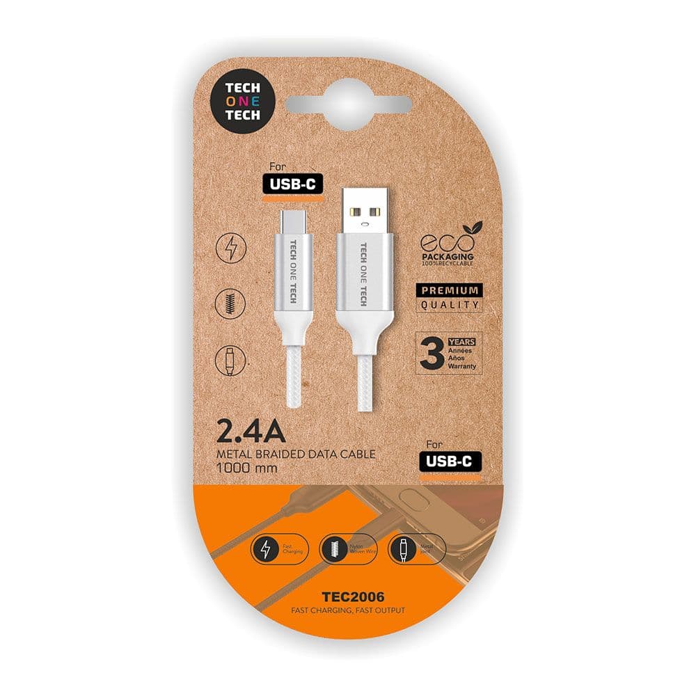 Cabo USB 2.0 Tech One Tech / Tipo-C Macho / 1m / Branco / TEC2006