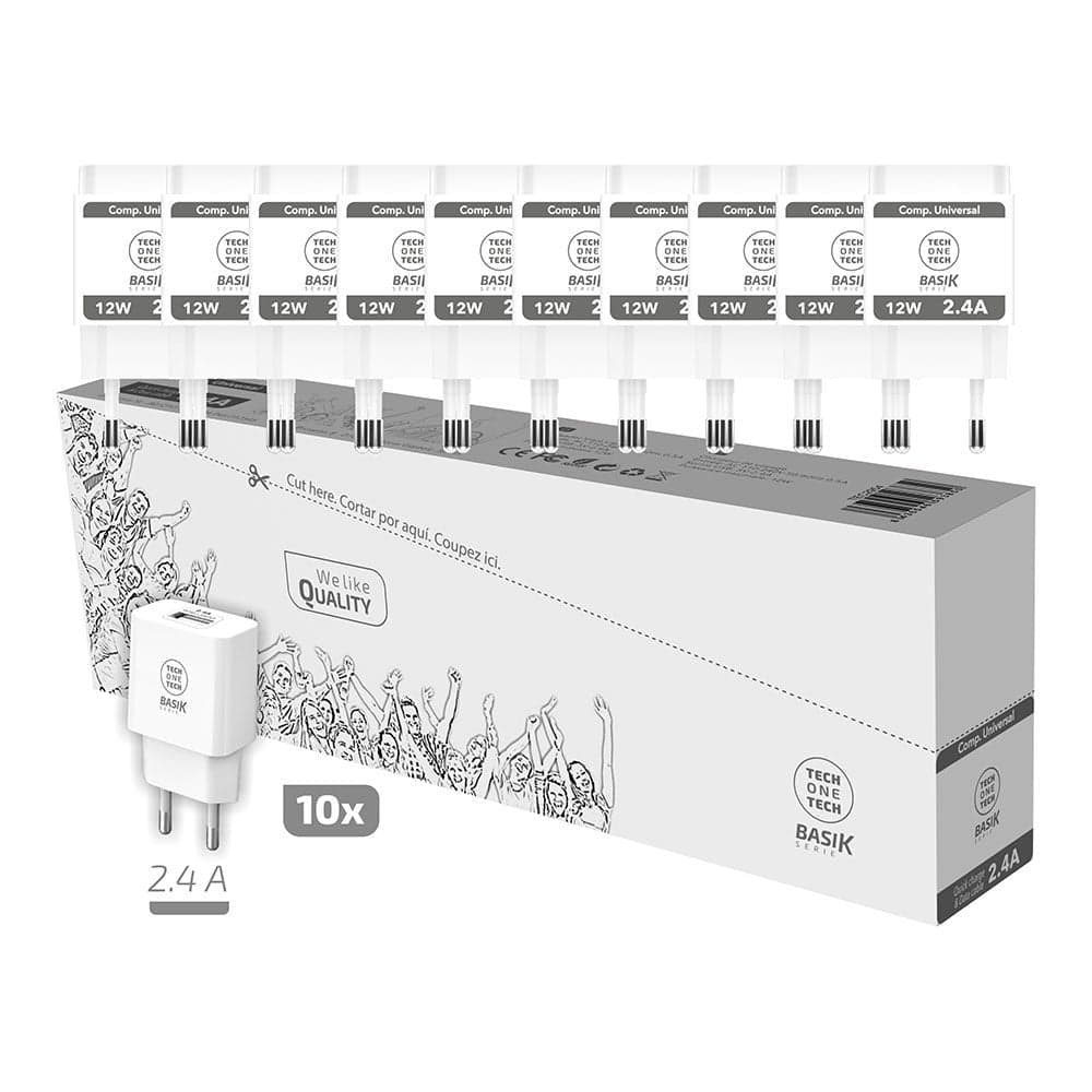 PACK 10 CARGADORES DE PARED TECH ONE TECH BASIK TEC2954 1XUSB 12W