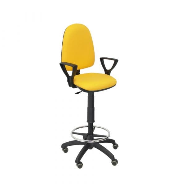 PYC Banquinho Ergonômico c/ Ajustável, Mecanismo de Contacto Permanente Apoio p/ os Pés do Anel e Roda de Parquet Assento e Encosto Estofados