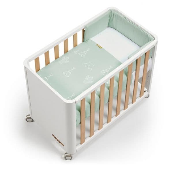 Berço Cotinfant Mini-berço de Co-sleeping (50 X 90 cm) Doco Sleeping Style Branco/cru com Tecido Tipi Verde