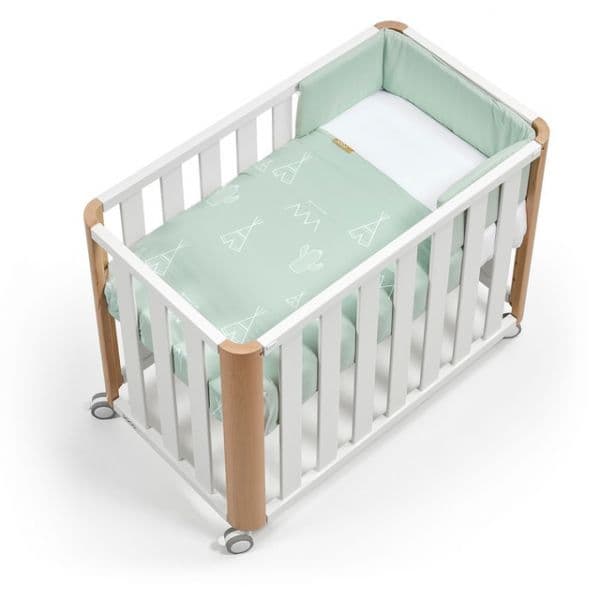 Berço Cotinfant Mini para Cama (50 X 90 cm) Doco Sleeping Branco/cru com Têxtil Tipi Verde Branco / Natural