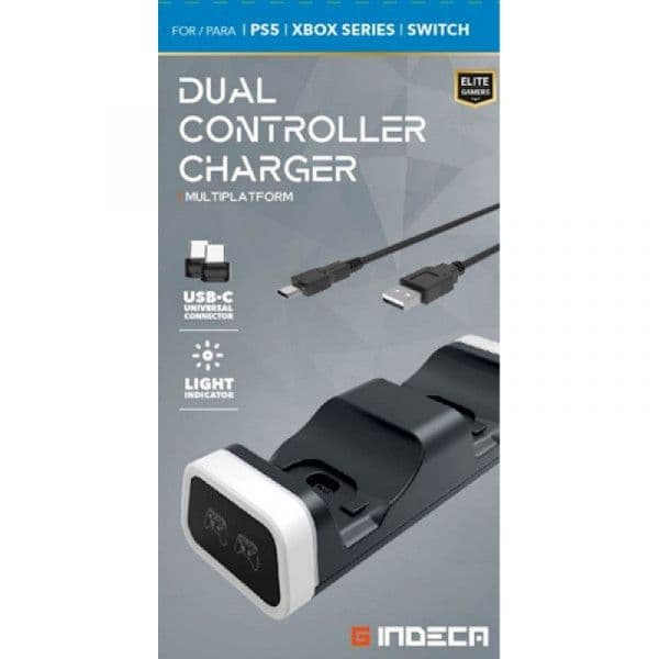 Indeca Carregador Dual para Comandos PS5/Xbox Series/Nintendo Switch