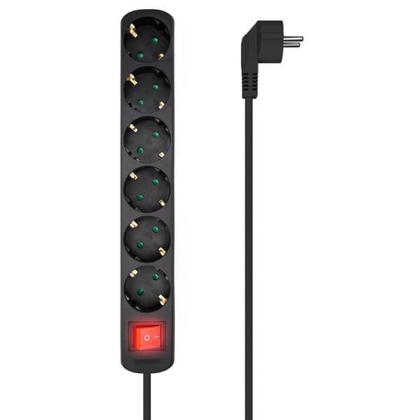Aisens Extensão Sextupla C/ Interruptor Preto (1,4 Mts) - A154-0536