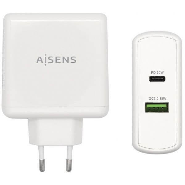 AISENS Carregador USB-C PD3.0 30W + USB-A QC3.0 18W (Branco) - ASCH-2PD30QC-W