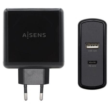 AISENS Carregador USB-C PD3.0 45W + USB-A 12W (Preto) - ASCH-2PD45A-BK
