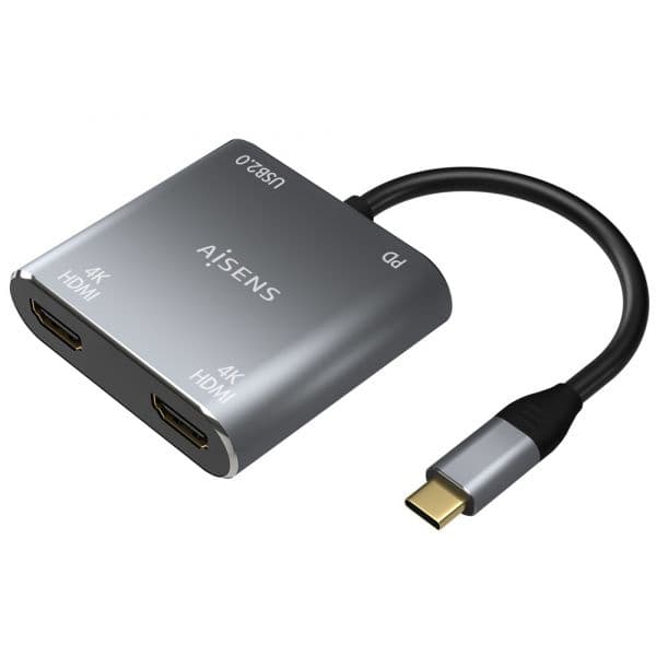 Aisens Adaptador Usb-c - 2xHDMI/USB-C/USB 2.0 (cinzento) - A109-0625