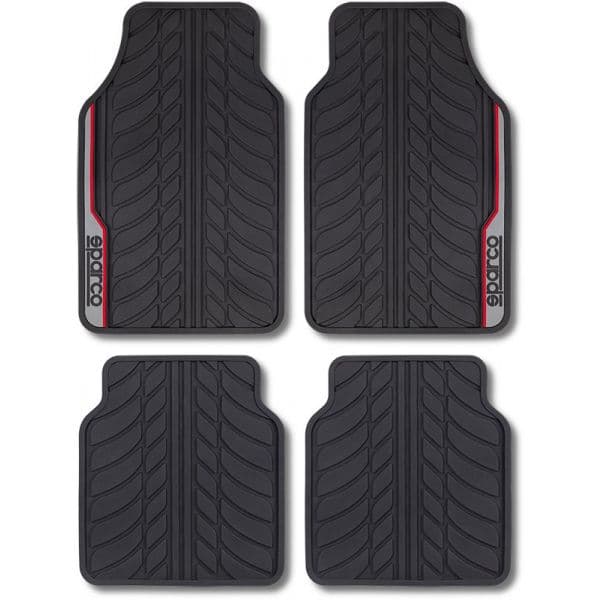 Sparco Kit 4 Tapetes Borracha Corsa Vermelho & Cinza
