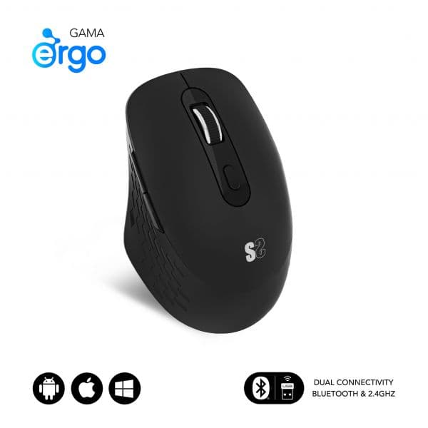 Subblim Curve Ergo Dual Rato Ergonómico Sem Fios Preto