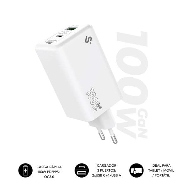 Subblim GaN Carregador de Parede 100W 2x USB-C 1x USB-A