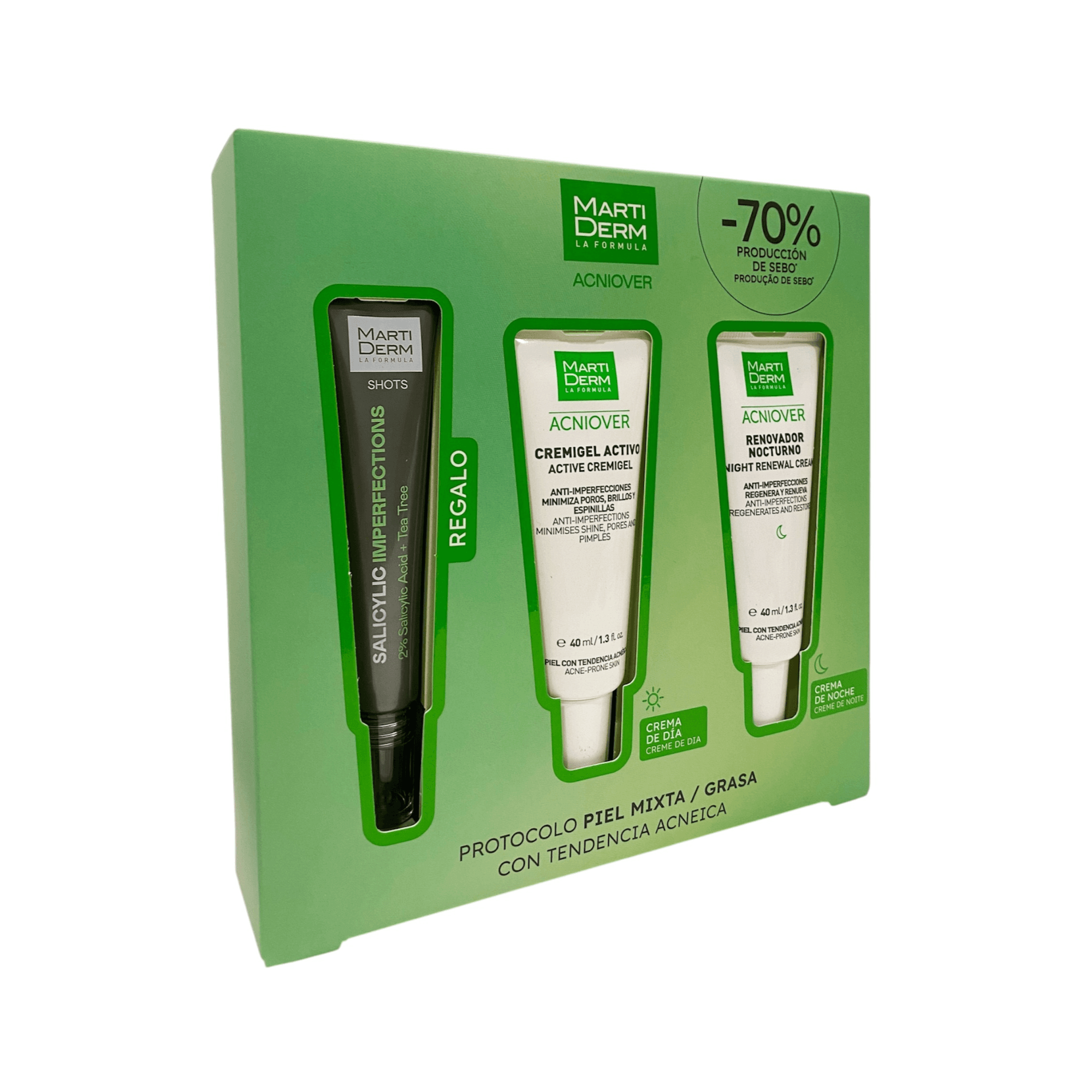 Martiderm Pack Acniover - Cremigel Ativo 40ml + Renovador Noturno 40ml + Salicylic Imperfections 20ml Coffret