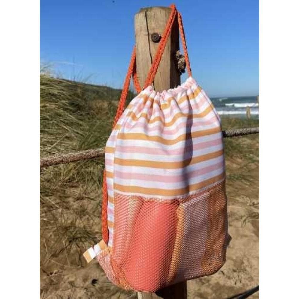 Saco/Mochila de Praia Riscas Coral e Mostrada