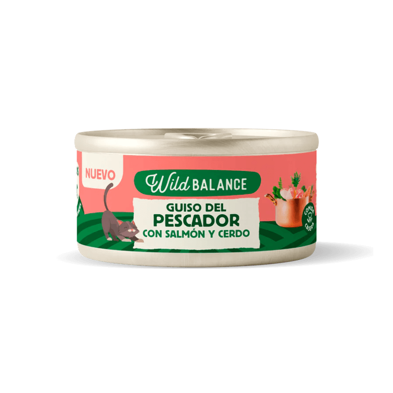 Wild Balance Gato Recetas del Chef Lata Guiso del Pescador de Salmón y Cerdo