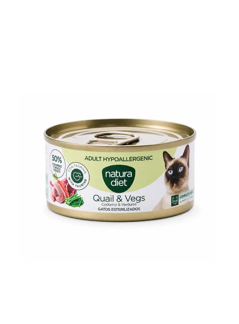 Natura Diet Paté Adult Hypoallergenic Codorniz e Legumes 85 g - Alimento húmido para gatos adultos e seniores