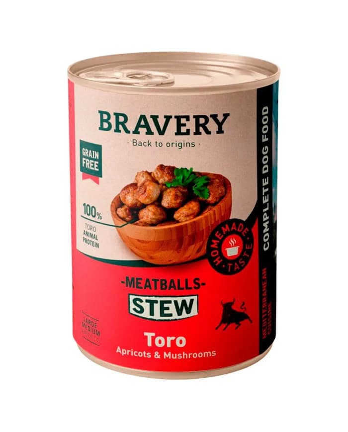 Ração Húmida Bravery Almôndegas Touro (alperce e Cogumelo) 415gr