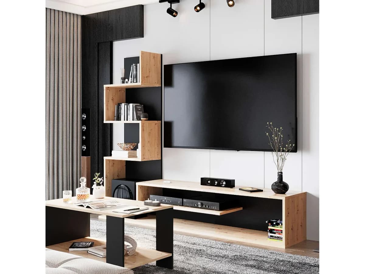 Móvel de TV Snake Estilo Industrial Carvalho Artesanal/Preto 4 Prateleiras 160x130x29 cm