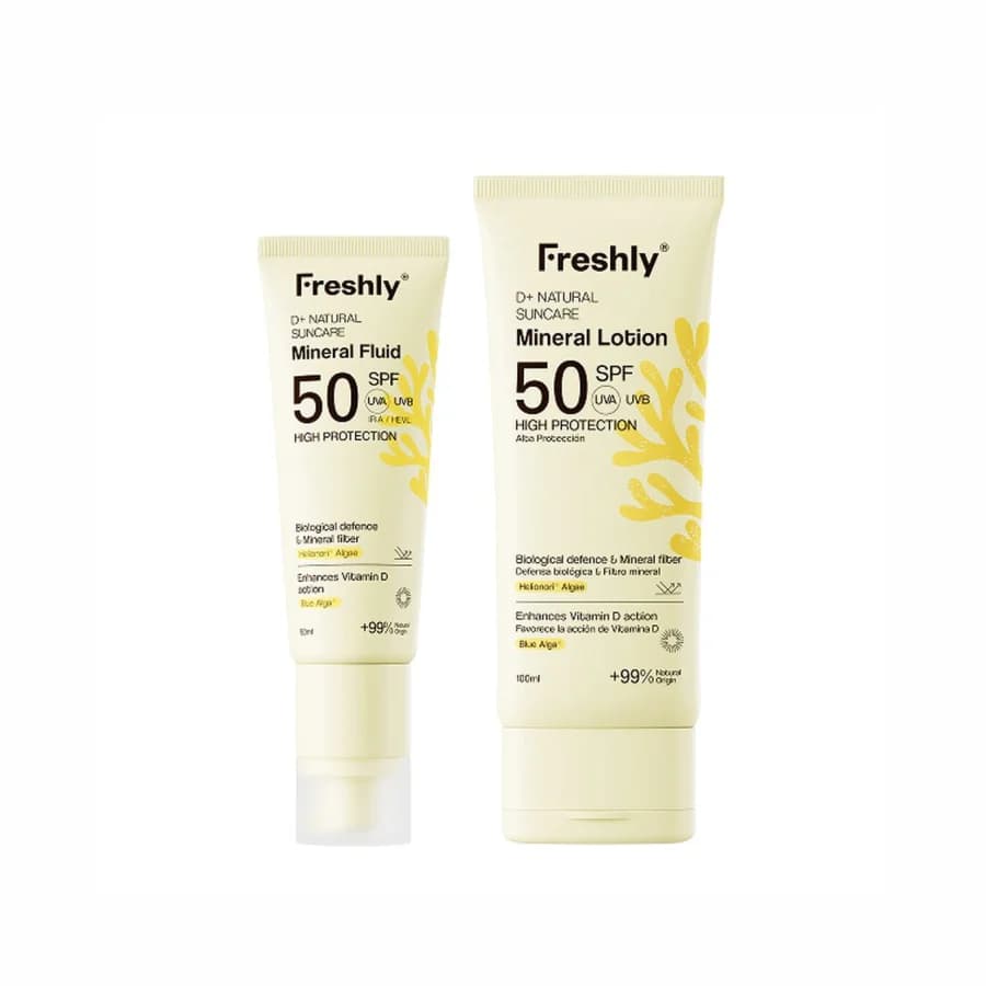 Protetor Solar Freshly Pack D+ Natural Suncare Fluído Mineral 50ml + Loção Mineral SPF50 100ml