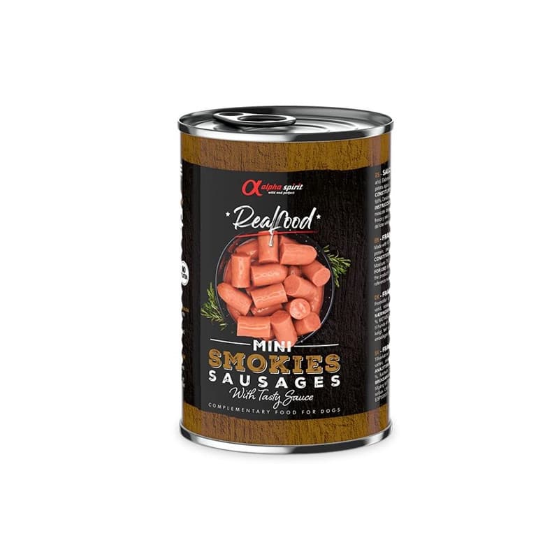 Alpha Spirit Lata Salchichas Frankfurt en Trozos para Perros 400 gr