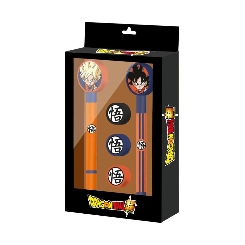 Dragon Ball Pack Caneta de Gel Apagável + Lápis Infinito + 3 Borrachas