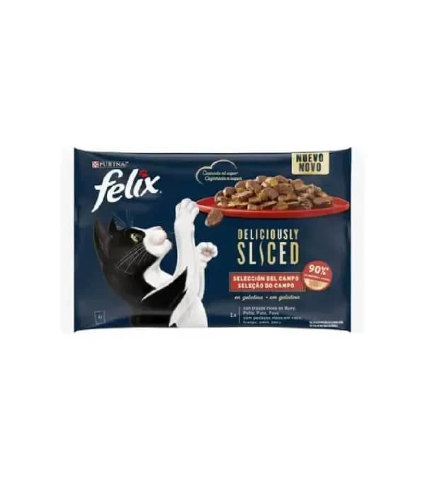 Ração Húmida Felix Comida Húmida Deliciously Sliced Carne 4x80g