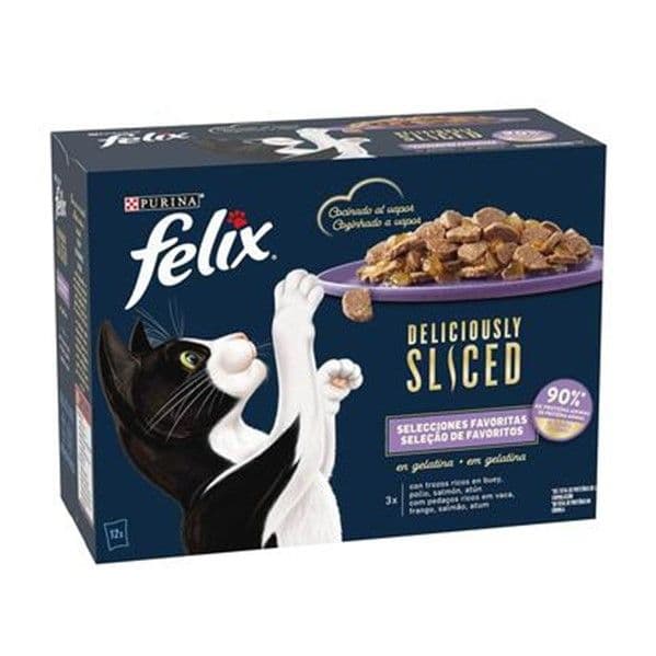 Ração Húmida Purina Felix Deliciously Sliced Gelatina Seleção 12x80g