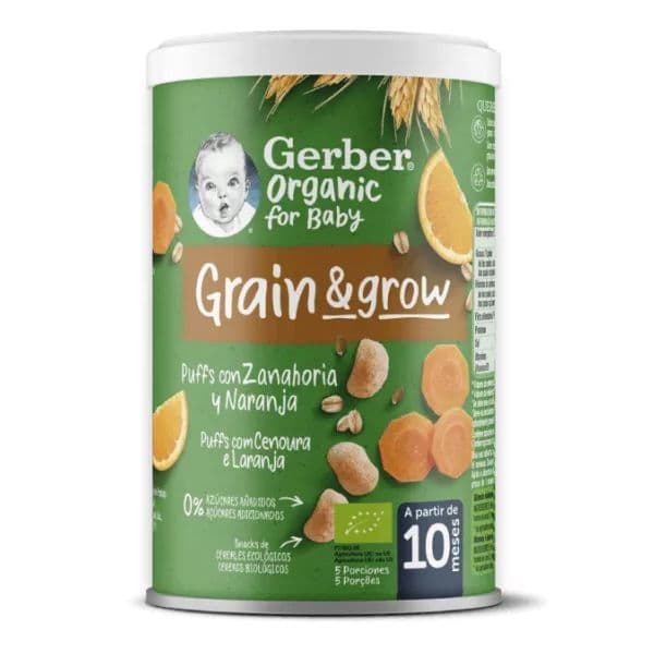 Gerber Organic Grain & Grow Puffs Cenoura e Laranja 10M+ 35g