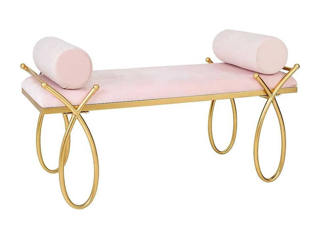 Conjunto de bancos em veludo rosa e metal dourado