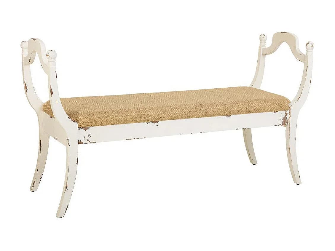 Conjunto de bancos de madeira estofados brancos