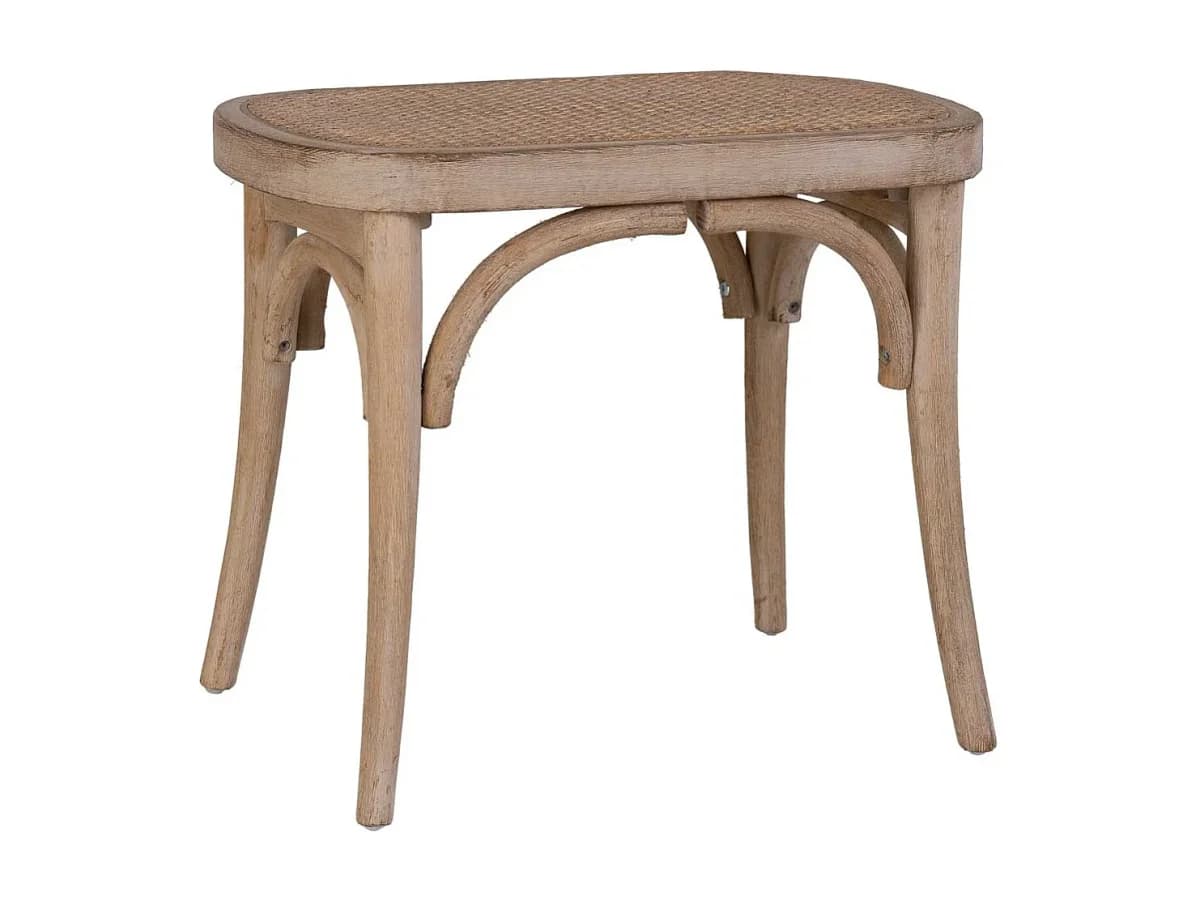 Banco de madeira com assento de rattan, marrom