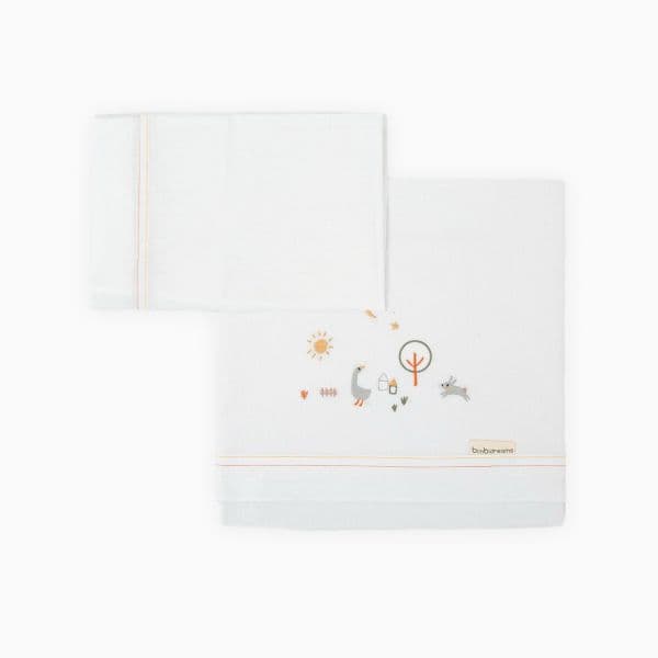 Pirulos Lençol de Algodão para Alcofas Granja Branco/teja 80x40