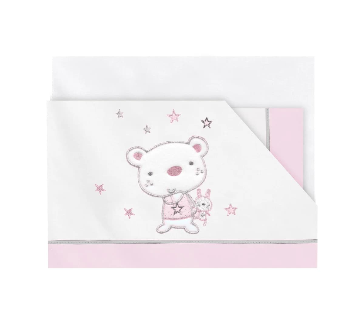Bimbi Pirulos – 2 Lençóis Algodão+Fronha Almofada 50×80 – Ursito Rosa