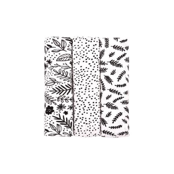 T-tomi Tetra Black Flowers Fraldas De Pano 70x70 Cm 3 Un.