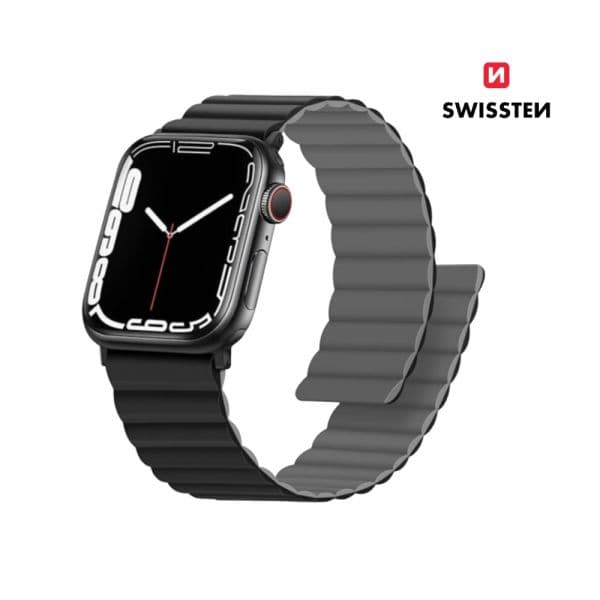 SWISSTEN Bracelete Wave Magnetic em Silicone para Apple Watch 42-49mm Black/Grey