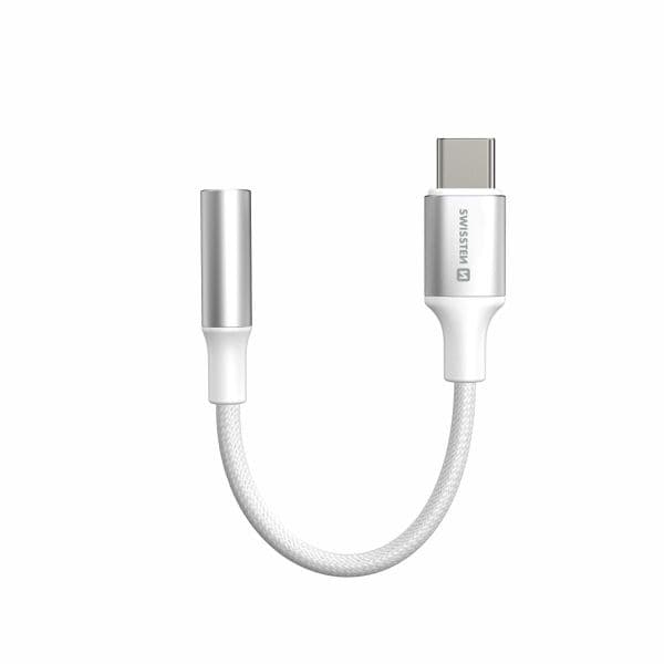 Swissten Adaptador USB-C para Jack 3.5mm Têxtil 12cm Branco